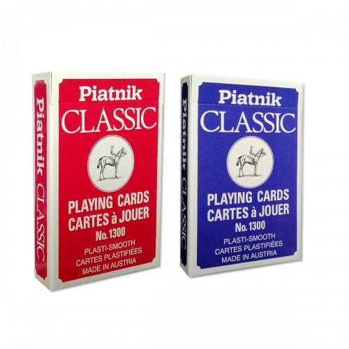 Set carti de joc Piatnik "CLASSIC", 2 pachete a 55 de carti, unul cu model rosu pe spate, celalalt cu model albastru, fabricate in Austria Set carti de joc Piatnik "CLASSIC", 2 pachete a 55 de carti, unul cu model rosu pe spate, celalalt cu model albastru, fabricate in Austria